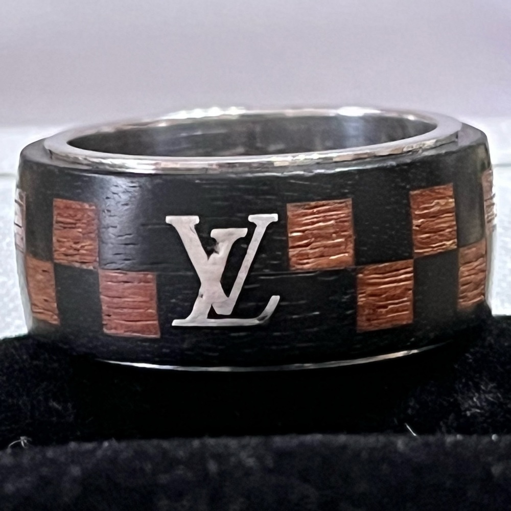 Auth Louis Vuitton Damier Wood ring Unisex